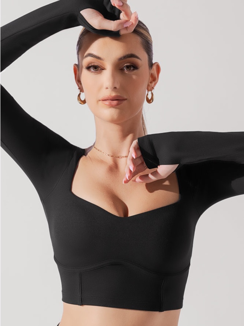 Popflex Sweetheart Long Sleeve Crop Top - Black - New Mint Condition